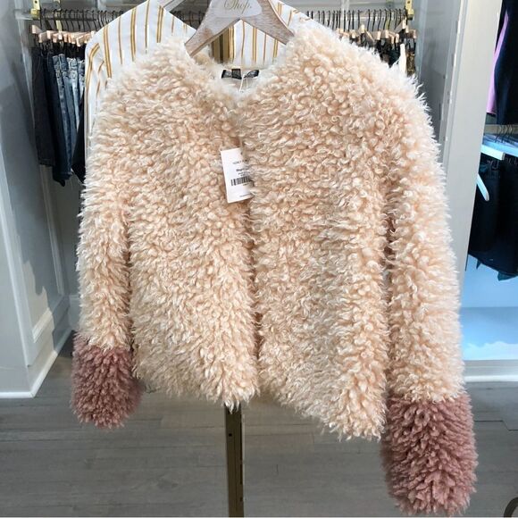 NWT- Honey Punch Pink Cream Teddy Bear Bomber Jacket - Picture 1 of 15